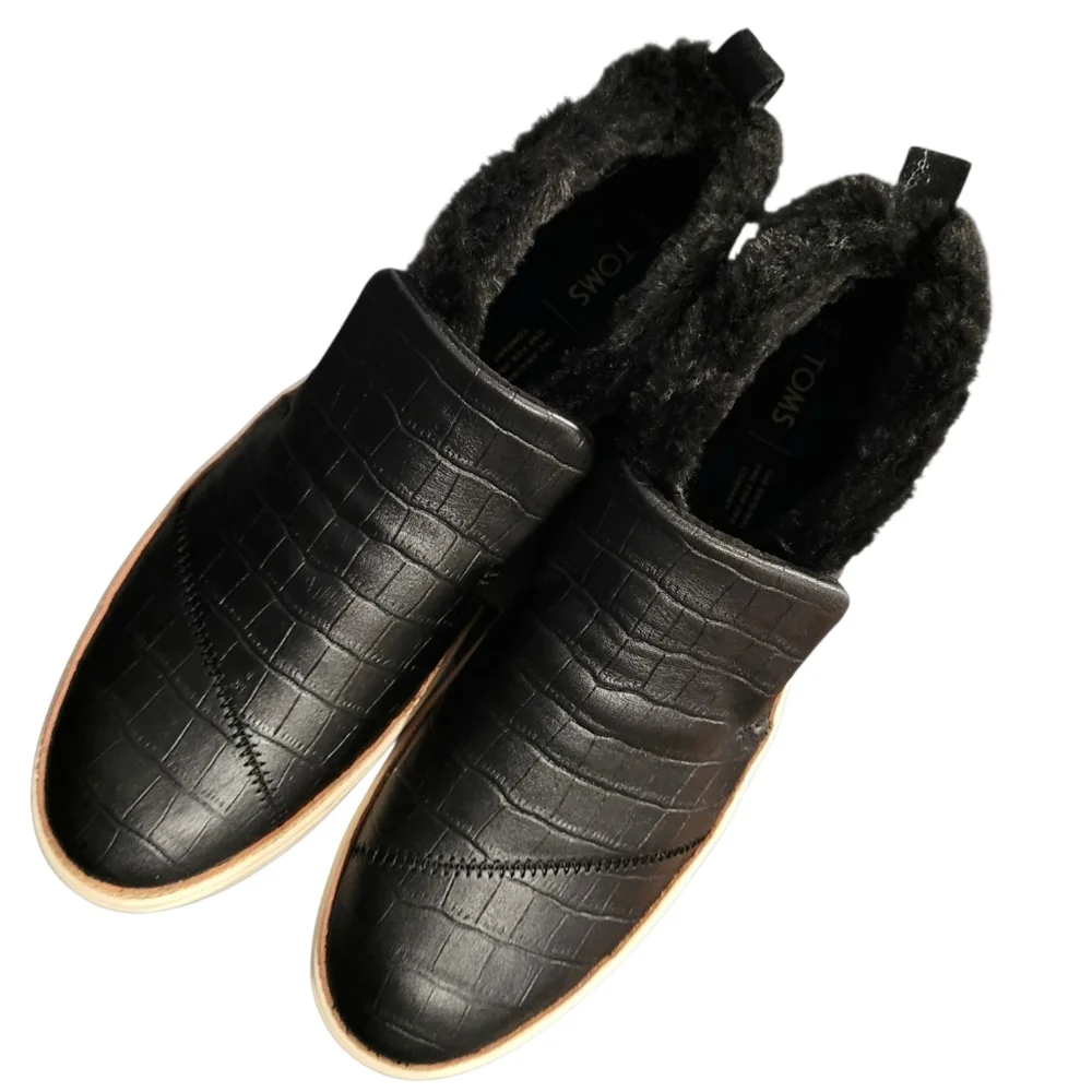 Toms‎ Paxton Leather Faux Fur Chukka Sneaker Booties Women's Black sz 11